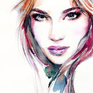 Leinwandbild Aquarellporträt Einer Jungen Frau