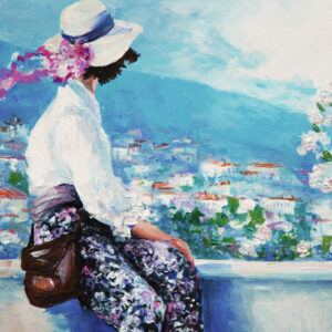 Leinwandbild Die Frau Im Hintergrund Der Landschaft