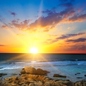 Leinwandbild Sonnenaufgang Am Meer