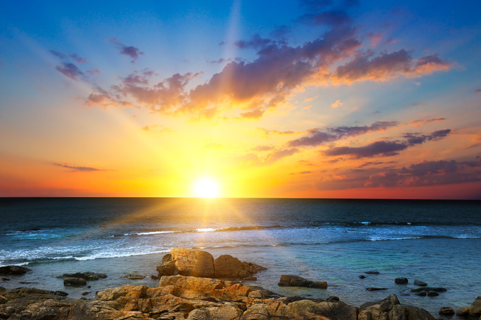 Leinwandbild Sonnenaufgang Am Meer