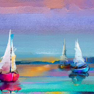 Leinwandbild Abstrakte Segelschiffe Auf Meer