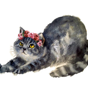 Leinwandbild Ausdehnende Katze Gemalt Mit Aquarell