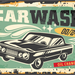 Leinwandbild Altes Auto Und Retro-Schriftzug