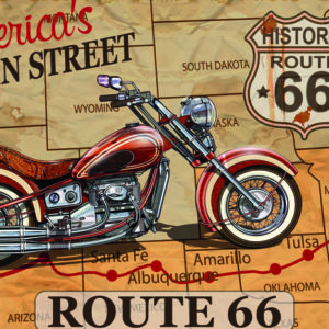 Leinwandbild Motorrad Auf Der Karte Der Usa Im Vintage-Stil