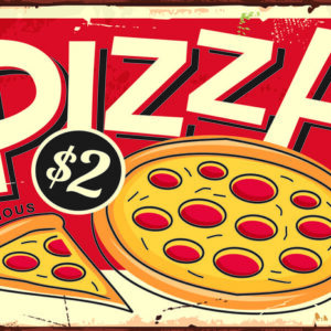 Leinwandbild Pizza Und Retro-Schriftzug