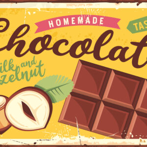 Leinwandbild Schokolade Mit Nüssen Und Retro-Schriftzug