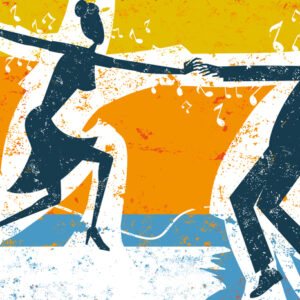 Leinwandbild Tanzendes Paar Auf Einem Abstrakten Retro-Hintergrund