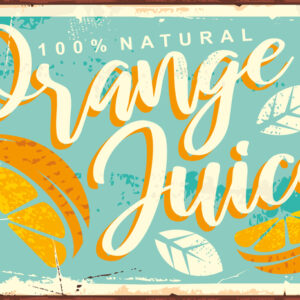 Leinwandbild Orangen Und Retro-Schriftzug