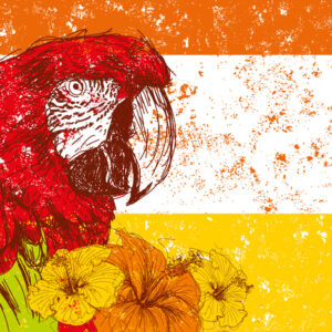 Leinwandbild Ara-Papagei Mit Blumen Im Retro-Stil