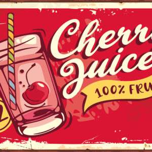 Leinwandbild Kirschsaft Und Retro-Schriftzug