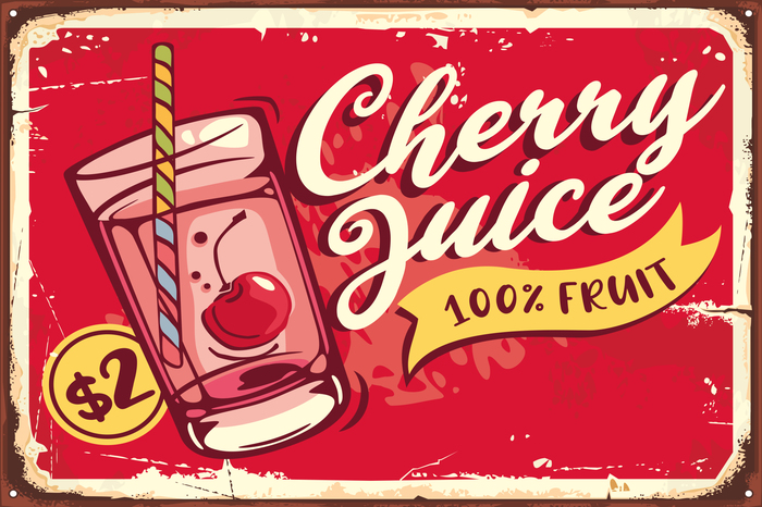 Leinwandbild Kirschsaft Und Retro-Schriftzug