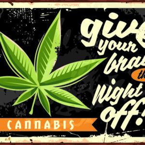 Leinwandbild Cannabisblatt Und Retro-Schriftzug