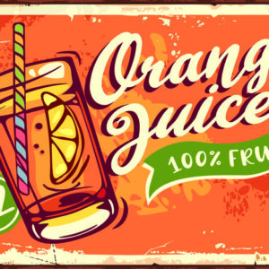 Leinwandbild Orangensaft Und Retro-Schriftzug
