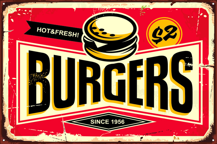 Leinwandbild Fast-Food-Restaurant-Tafel Im Retro-Stil