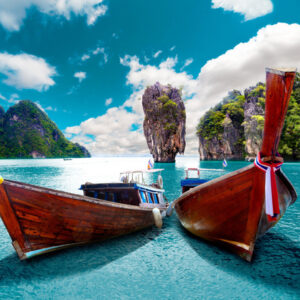 Mehrteiliges Bild Boote In Der Andamanensee In Thailand