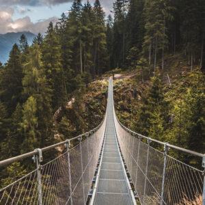 Mehrteiliges Bild Hängebrücke In Einem 3D-Gebirgswald