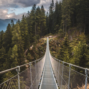 Mehrteiliges Bild Hängebrücke In Einem 3D-Gebirgswald