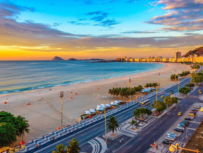 Mehrteiliges Bild Sonnenaufgangsansicht Von Copacabana-Strand Und Avenida