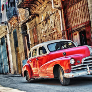 Mehrteiliges Bild Altes Amerikanisches Auto Und Gebäude In Havanna