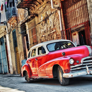 Mehrteiliges Bild Altes Amerikanisches Auto Und Gebäude In Havanna