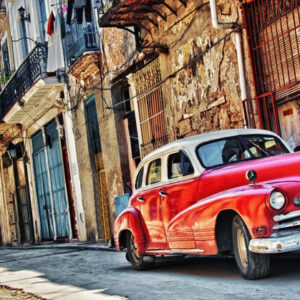 Mehrteiliges Bild Altes Amerikanisches Auto Und Gebäude In Havanna