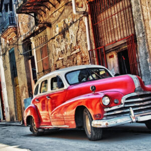 Mehrteiliges Bild Altes Amerikanisches Auto Und Gebäude In Havanna