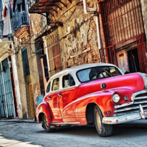 Mehrteiliges Bild Altes Amerikanisches Auto Und Gebäude In Havanna