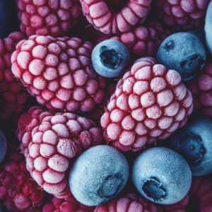 Mehrteiliges Bild Gefrorene Heidelbeeren Und Himbeeren