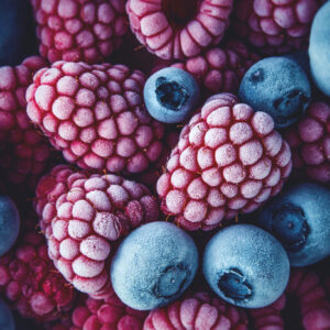 Mehrteiliges Bild Gefrorene Heidelbeeren Und Himbeeren