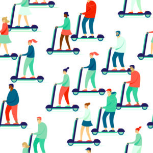 Tapete Fröhliche Menschen Auf Rollern