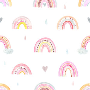 Tapete Für Kinder Pastellregenbogenwolken 3D-Herzen