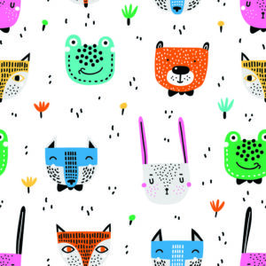 Tapete Für Kinder - Fröhliche Bunte Waldtiere Im Skandinavischen Stil