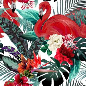 Tapete Blumen, Pflanzen, Flamingos